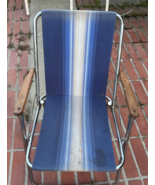 Vintage Zip-Dee Retro Blue White Striped RV Airstream Folding Lawn Chair  - $88.11