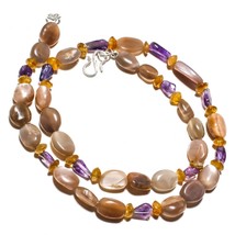 Choco Moon Stone Natural Gemstone Beads Jewelry Necklace 17&quot; 120 Ct. KB-190 - £8.66 GBP