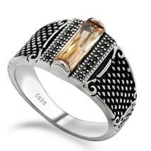 Men Ring Gold Color Real 925 Silver Zirconia Rings Turkish Punk Style for Men Fi - £39.41 GBP