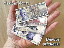 4x Miniature STICKERS Mexican Money Dinero Dollar Bills Tiny Small Cash Mexico - £3.70 GBP