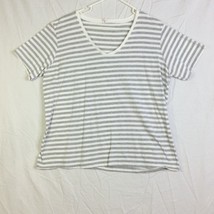 Anvil Top Pullover V Neck XL Stripe Grey White Ladies - $5.89