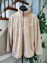BoxerCraft Men&#39;s Tan Fuzzy Fleece 3/4 Zip Long Sleeve Pullover Jacket Si... - £43.07 GBP