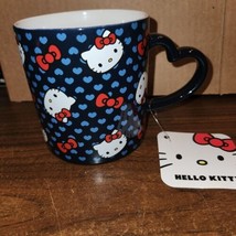 NEW w/tag Hello Kitty Mug, Navy Hearts And Heart Shaped Handle 16 OZ - £10.80 GBP
