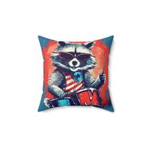 Raccoon Patriotic Rock Star USA Classic Style Spun Polyester Square Pillow - $45.77+