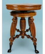 Victorian Adjustable Mahogany Piano Stool Glass Claw/Ball Feet Round Sea... - $8,480.56 MXN
