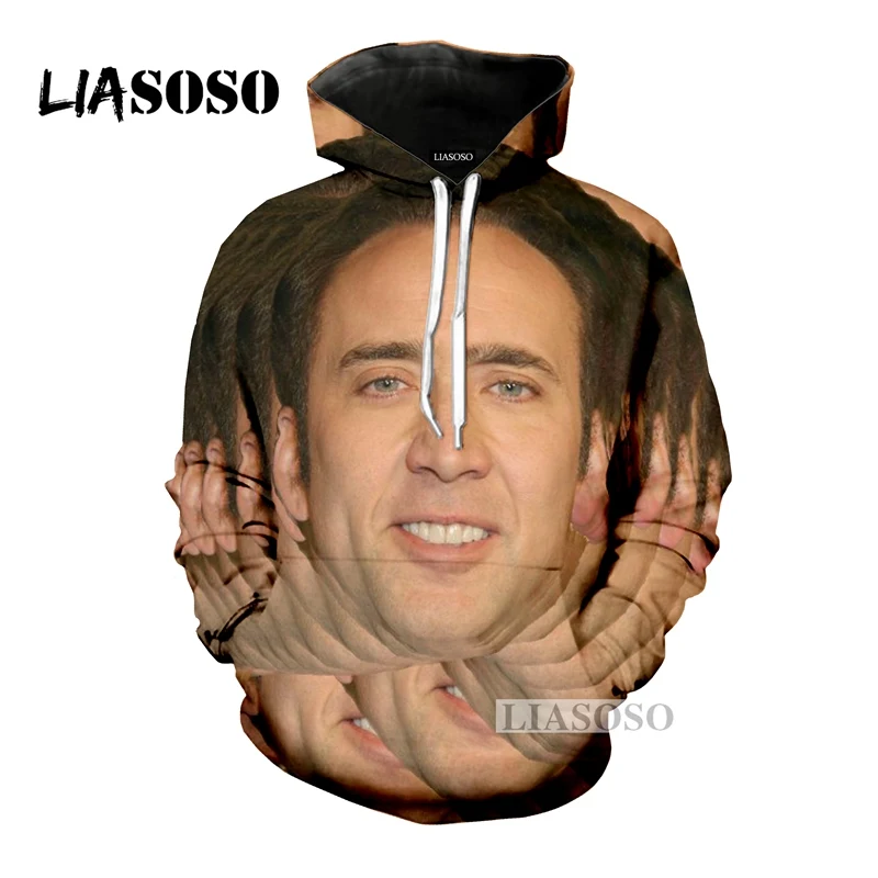 LIASOSO 3D Print Unisex Famous Actor  Nicolas Cage Hoodie    Funny Space O-neck  - £139.35 GBP
