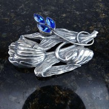 Huge Art Nouveau Repousse Sterling Tulip brooch with rhinestones - £71.44 GBP