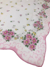 Vtg Handkerchief Hankie Pink Yellow Gerber Daisies Daisy Floral Flowers 1940s  - £14.55 GBP