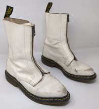 Dr Doc Martens Zena Boots Women Size 8 Zip Front White Leather Grunge Distressed - £104.49 GBP