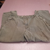 Carhartt Carpenter Jeans Men 42x30 B11 Mos Green Canvas Workwear Distressed Pant - £18.03 GBP