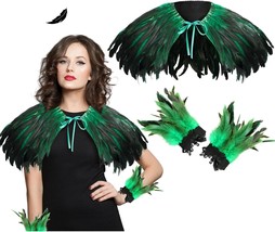 2 Pcs Mardi Gras Women Feather Shrug Cape Shawl Gothic Feather Cuffs Halloween C - £27.63 GBP