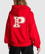 Victoria’s Secret PINK Red Embossed Logo IVY Fleece Campus Pullover Hood... - $47.52