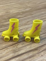 Vintage Barbie Yellow Pink Lightning Bolts Roller Skates Accessories KG JD - $14.85