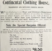 Continental Clothing House Boston 1894 Advertisement Victorian Clothes A... - $19.99