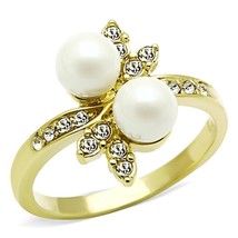 Elegant Round Simulated White Pearl CZ Gold Plated Wedding Promise Ring Sz 5-10 - £44.91 GBP