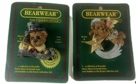 2 Boyds Bears &amp; Hares Resin Brooch Pins Bearwear On Card FOB 96-97 Angel - $7.79