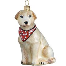 Yellow Labrador Retriever with Red Bandana Dog Polish Glass Christmas Or... - $55.42