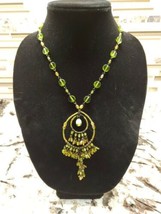 Vintage Necklace 70&#39;s Style Glass Beads Green/Yellow 18&quot; Hippie Casual F... - $10.07