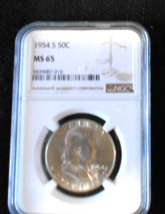1954-S Franklin Half Dollar NGC Graded MS65, 90% Silver, Rare Old Coin - Read Ad - £95.60 GBP