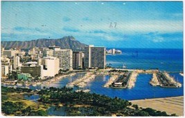 Postcard Diamiond Head Waikiki Hotels Ala Moana Park Ala Wai Yacht Harbor Hawaii - £3.94 GBP