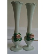 Vintage California Originals Pottery 2 white Vases with raised pink rose... - $352.19 MXN