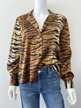 Topshop Tiger Print Satin Blouse Top Shirt Button Down Women’s Size 10 - £24.34 GBP