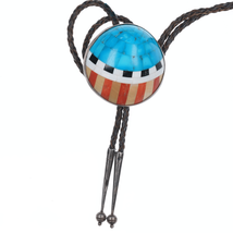 Ernest Medina Zia Sterling inlaid shell bolo tie - $450.45