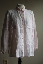 Vtg 90s Chico&#39;s Design 1 (M 8) Pale Pink 100% Linen Button Front Long Sleeve Top - £18.18 GBP