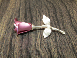 Vintage Avon Pink Rose Silver Tone Pin Brooch Signed Collectible - £6.22 GBP