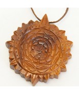 Aztec Calendar Wooden Pendent Necklace 2&quot; Diameter - $8.81