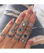 Vintage Inlaid Boho 15 piece Rings Set - £11.74 GBP