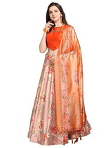 Wedding Lehenga Choli &amp; Dupatta Silk Digital Print Semi-Stitch Orange Fr... - £30.43 GBP