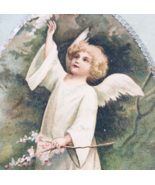 Vintage Embossed Loving Easter Greetings Cupid Angel Picking Flowers Card - $9.49