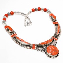 Red Coral Gemstone Handmade Bohemian Ethnic Jewelry Necklace Nepali 18&quot; SA 4436 - £12.85 GBP