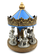 Vintage Hudson Pewter Carousel 1980&#39;s Blue Silver Animals Zoo Swan Lion ... - €92,38 EUR