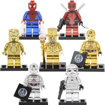Mr Gold Iron Man Chrome Spiderman Deadpool Darth Vader C3PO Minifigures Toy - £5.57 GBP