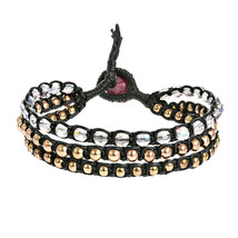 Pink Crystal-Brass Beads Chic Medley Three Strand Bracelet - £7.13 GBP