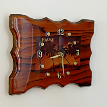 Hawaii Palm Tree Beach Clock Lacquered Wood Vintage 70&#39;s - £14.15 GBP