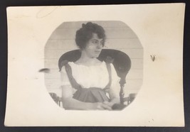 RPPC Sleepy Eyed Young Lady Sitting on Rocking Chair on Porch Antique PC - £8.01 GBP