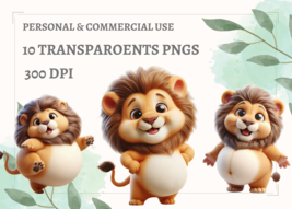 Cute lion 3D clipart - transparent background, digital download, illustr... - $0.88