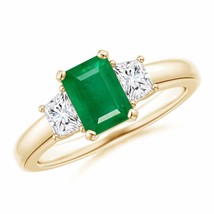 ANGARA Emerald and Diamond Three Stone Ring for Women, Girls in 14K Solid Gold - £2,299.52 GBP