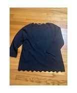 Cable &amp; Gauge Black Knit Top Scalloped Hem 3/4 Sleeve Crew Neck XL - $16.73 CAD