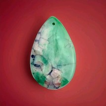 Dragon Vein Agate Pendant Stone Rock Cut Polished Drilled Green Clear White - $11.95