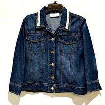 Denim Blue Jean Jacket Size Large Liz Claiborne Cream Lace Trim First Is... - £9.80 GBP