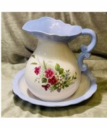 Vintage Floral Handpainted Porcelain Pitcher &amp; Wash Basin - $46.41 CAD