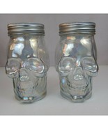 Set of 2 Glass Iridescent &amp; Smoke Skull Sipper Jars With Lids - $19.39
