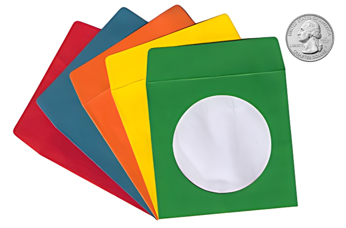 Assorted Color 3&quot; Mini Paper CD Sleeves with Window &amp; Flap - $10.56+