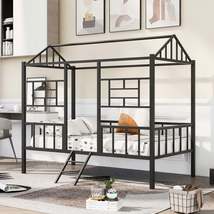 Metal House Bed Frame Twin Size with Slatted Support No Box Spring Needed Black - £175.25 GBP