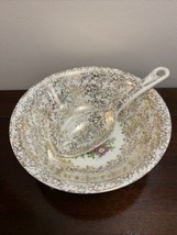 Vintage Homer Laughlin Atlas China Gold Serving Bowl with Spoon - £16.46 GBP