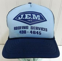 Vtg Blue JEM ROOFING SERVICES Snapback Hat Advertising Cap Adjustable Tr... - £29.54 GBP